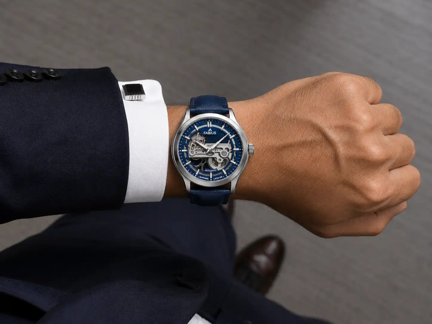 Man wearing a blue Fabius watch